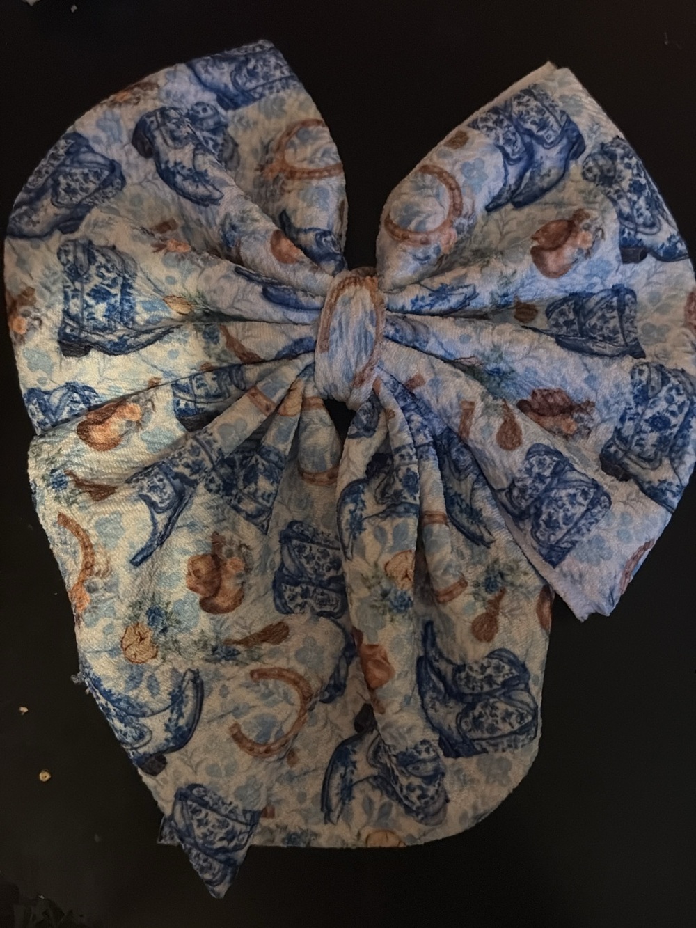 Blue and Brown Patterned Bow Hair Accessory